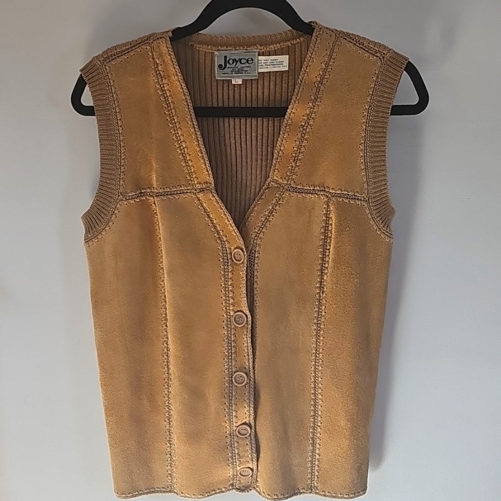 Vintage 70S Genuine Leather Sweater Vest by Joyce LARGE Boho Hippie Festival